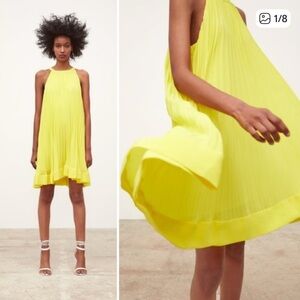 Zara Vibrant Yellow Halter Pleated Dress. NWT. Size L.